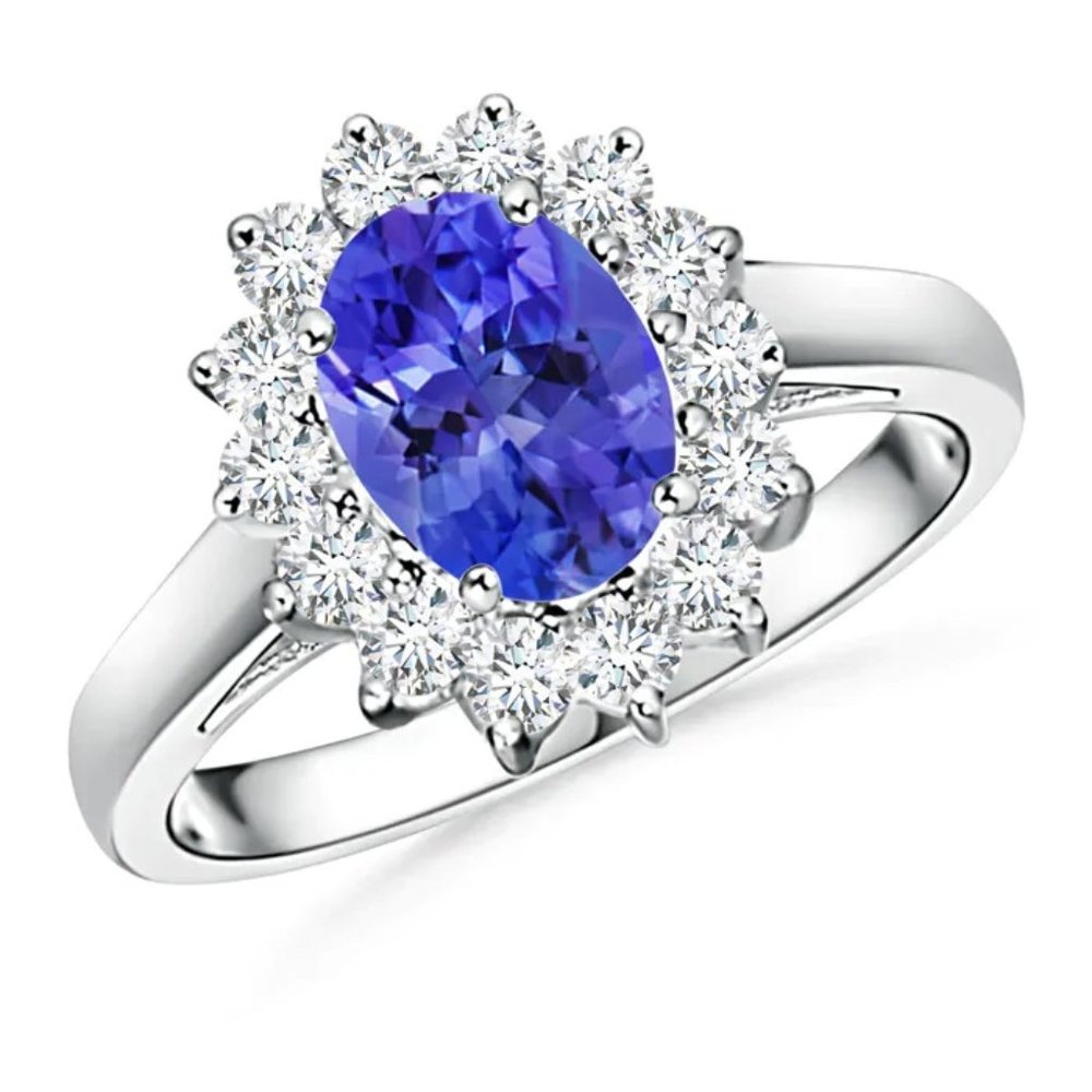 1.25 Ct Natural Tanzanite Ring with Diamond Halo